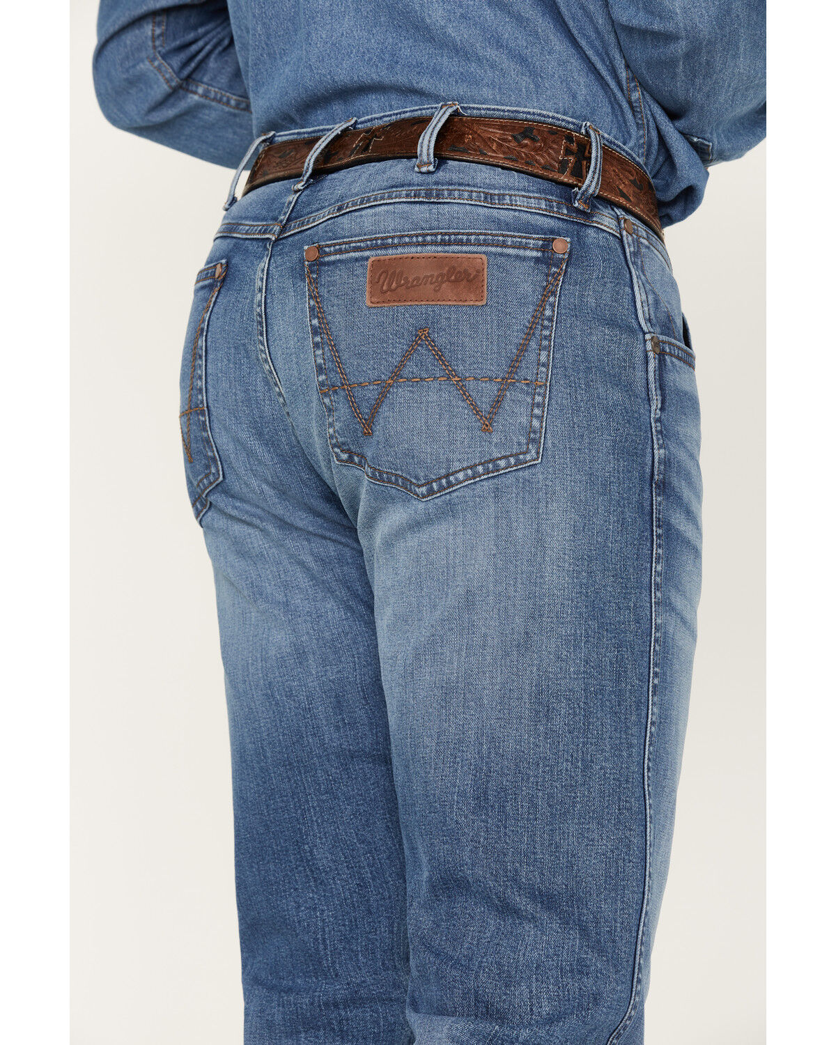 Image #4 - Wrangler Retro Men's Llano Light Medium Wash Stretch Slim Bootcut Jeans, Light Medium Wash, hi-res