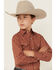 Image #2 - Ely Walker Boys' Geo Print Long Sleeve Snap Stretch Western Shirt, Rust Copper, hi-res