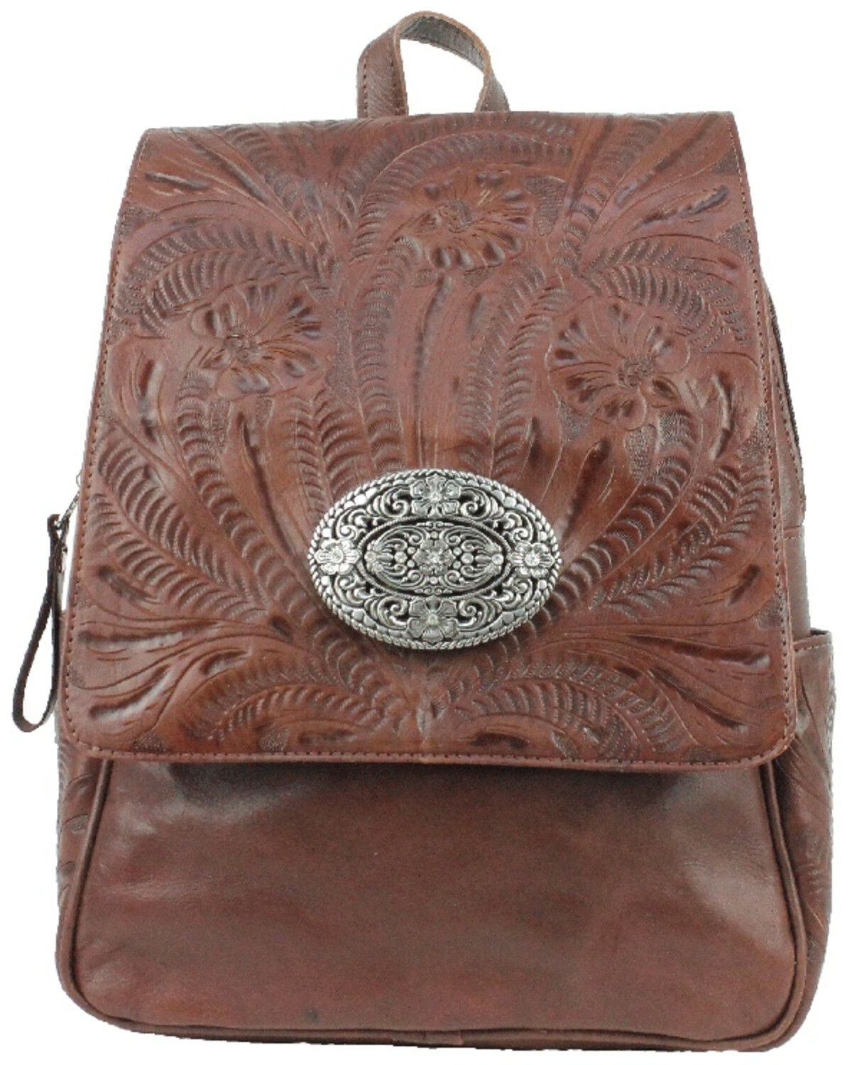Image #2 - American West Women's Lariats Hand Tooled Backpack, Brown, hi-res
