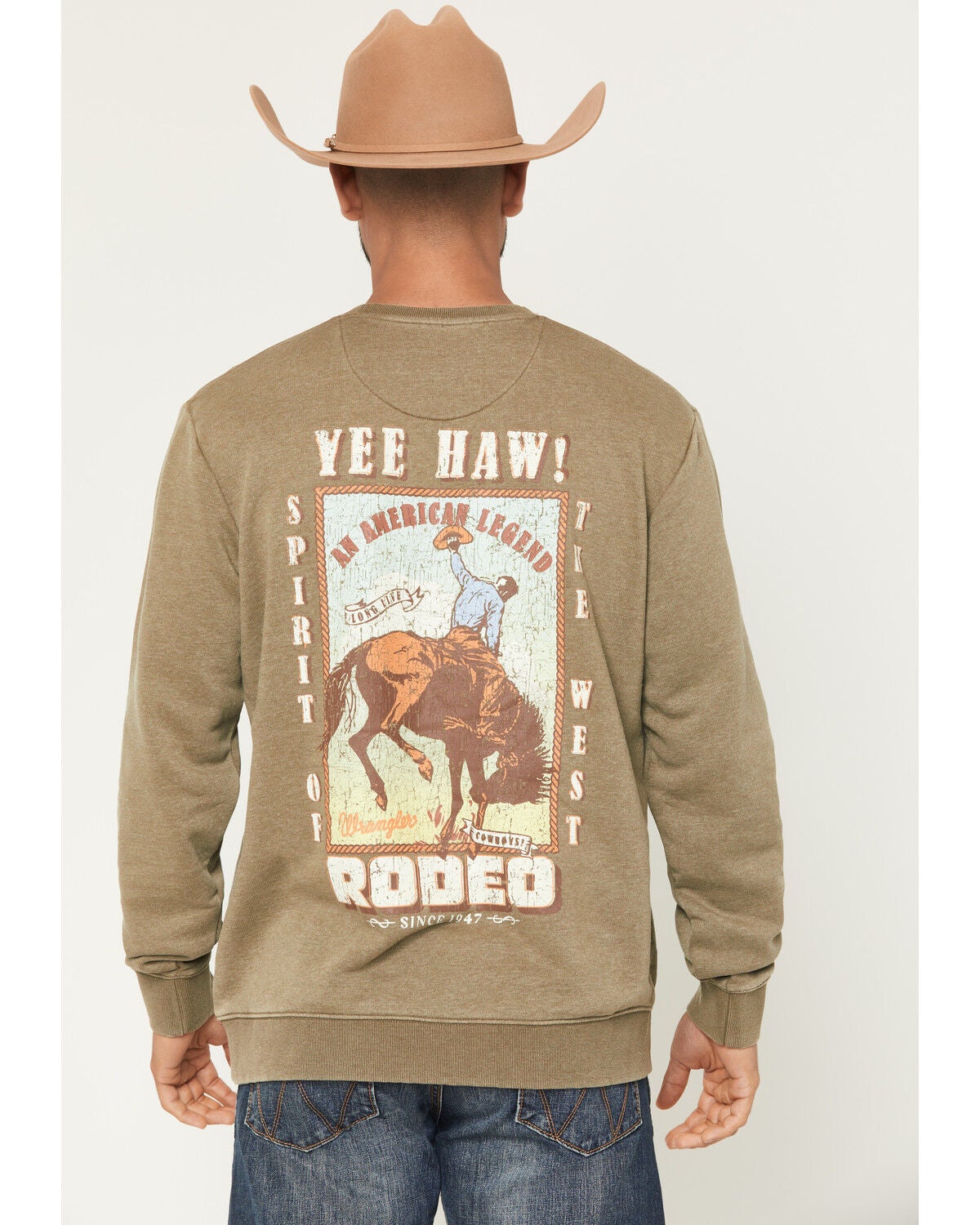 Image #1 - Wrangler Men's Spirit Of The West Graphic Crewneck Sweatshirt, Olive, hi-res