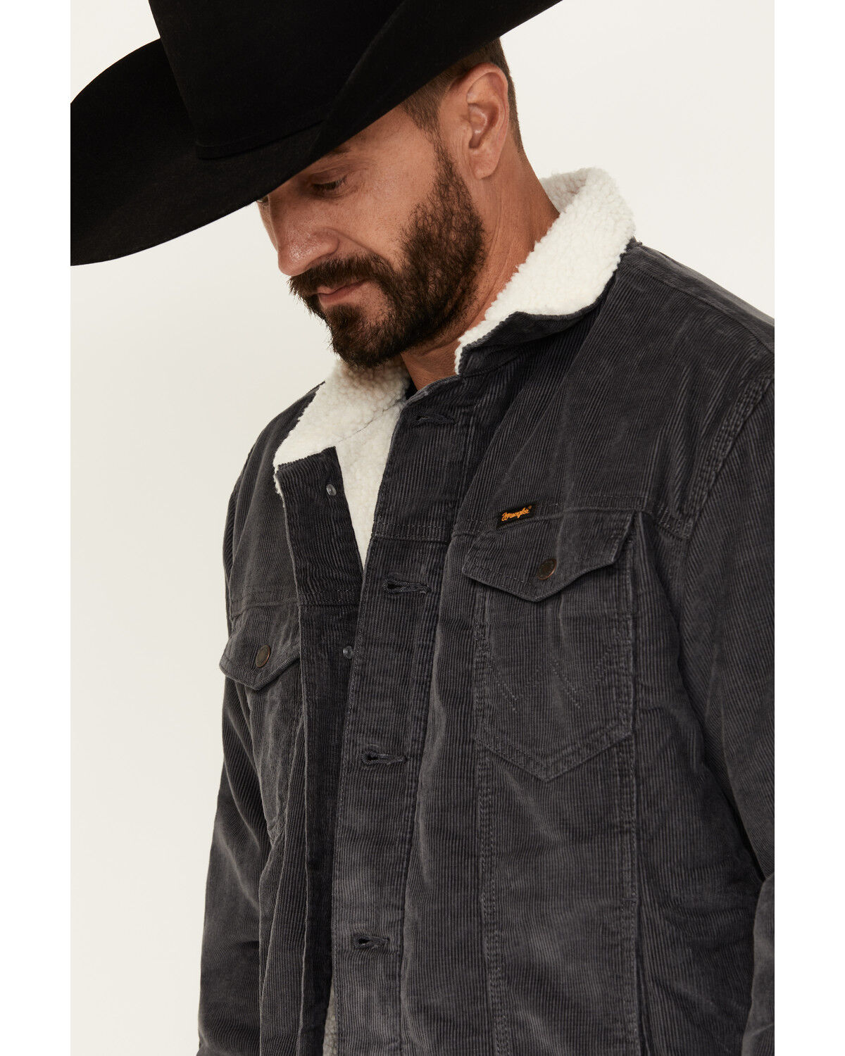 Image #2 - Wrangler Men's Sherpa Lined Corduroy Jacket, Charcoal, hi-res