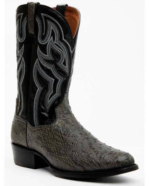 Dan Post Men's Exotic Full-Quill Ostrich Western Boots - Round Toe, Grey, hi-res