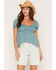 Image #1 - Angie Women's Gathered Self Tie Short Sleeve Top, Blue, hi-res
