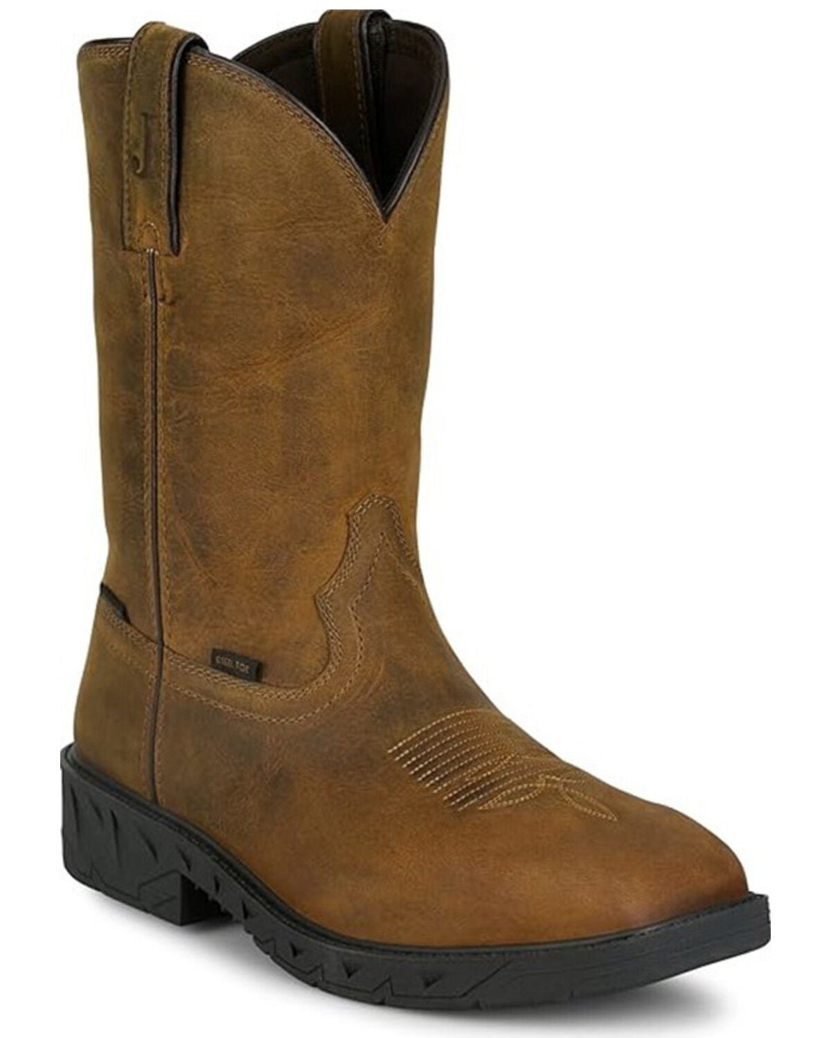 Justin Men's Trencher Pull-On Work Boots - Steel Toe, Brown, hi-res