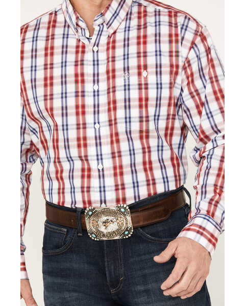 Image #3 - Wrangler Men's Classic Plaid Long Sleeve Button Down Western Shirt, Red, hi-res