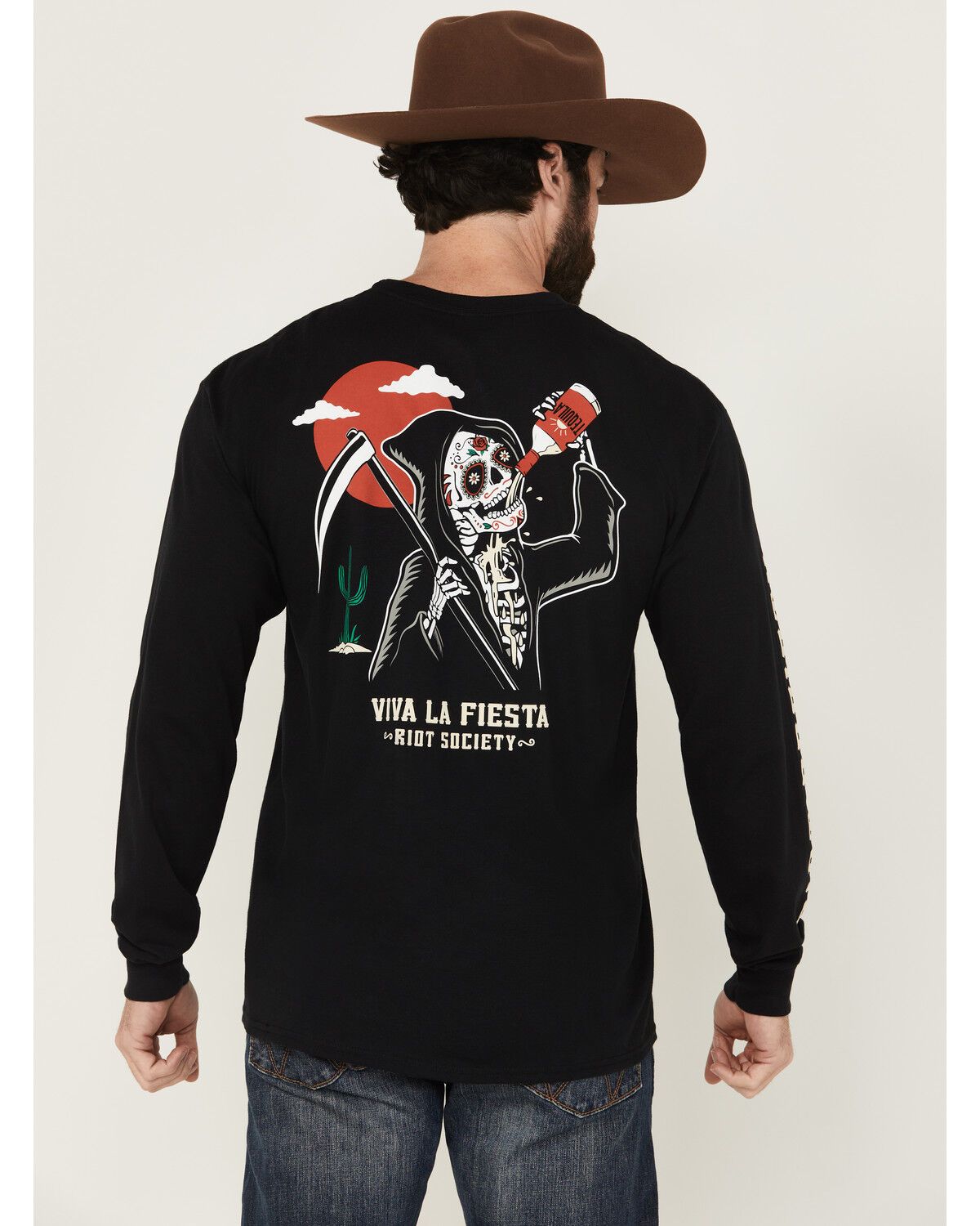Image #1 - Riot Society Men's Viva La Fiesta Reaper Long Sleeve Graphic T-Shirt, Black, hi-res