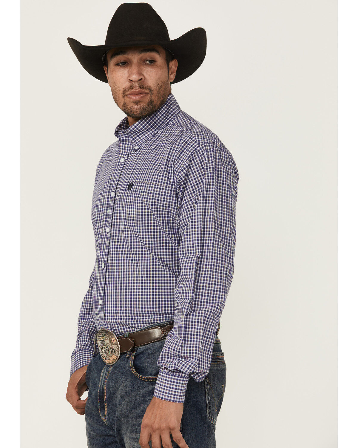 Image #2 - Cinch Men's Plaid Print Long Sleeve Button-Down Western Shirt, Purple, hi-res