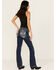 Image #1 - Miss Me Women's Dark Wash Mid Rise Geo Pocket Bootcut Stretch Denim Jeans, Dark Wash, hi-res