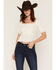 Image #1 - Lovestitch Women's Lace Front Short Sleeve Top, Ivory, hi-res
