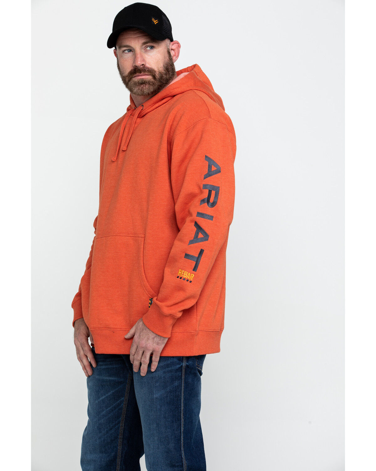 Image #3 - Ariat Men's Volcanic Heather Rebar Graphic Hooded Work Sweatshirt, Heather Orange, hi-res