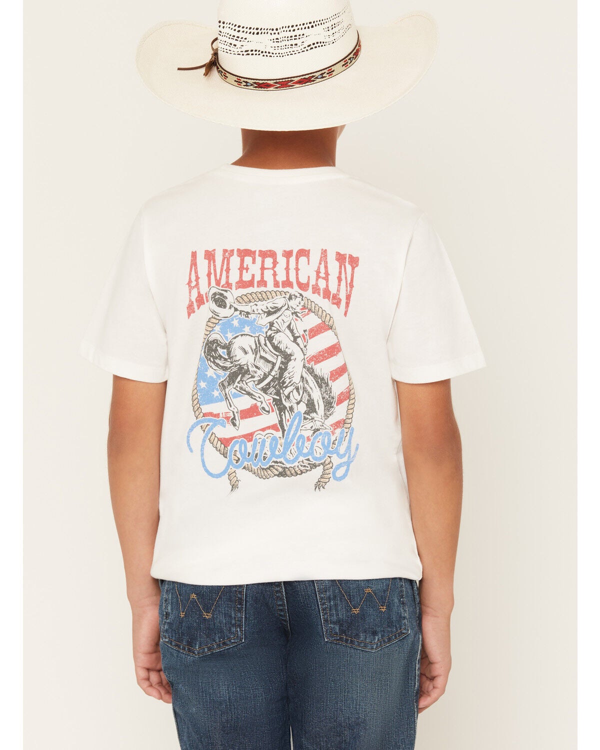 Image #1 - Sable Sky Boys' American Cowboy Short Sleeve Graphic T-Shirt, White, hi-res