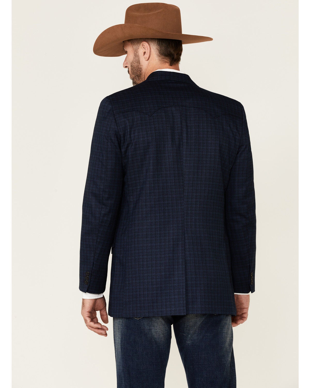 Image #4 - Cripple Creek Men's Navy Lubbock Small Plaid Button-Front Western Sportcoat , , hi-res