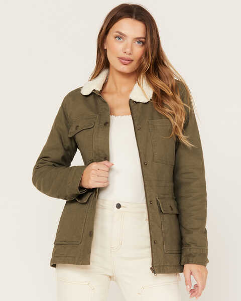 Cleo + Wolf Women's Faux Shearling Jacket, Olive, hi-res