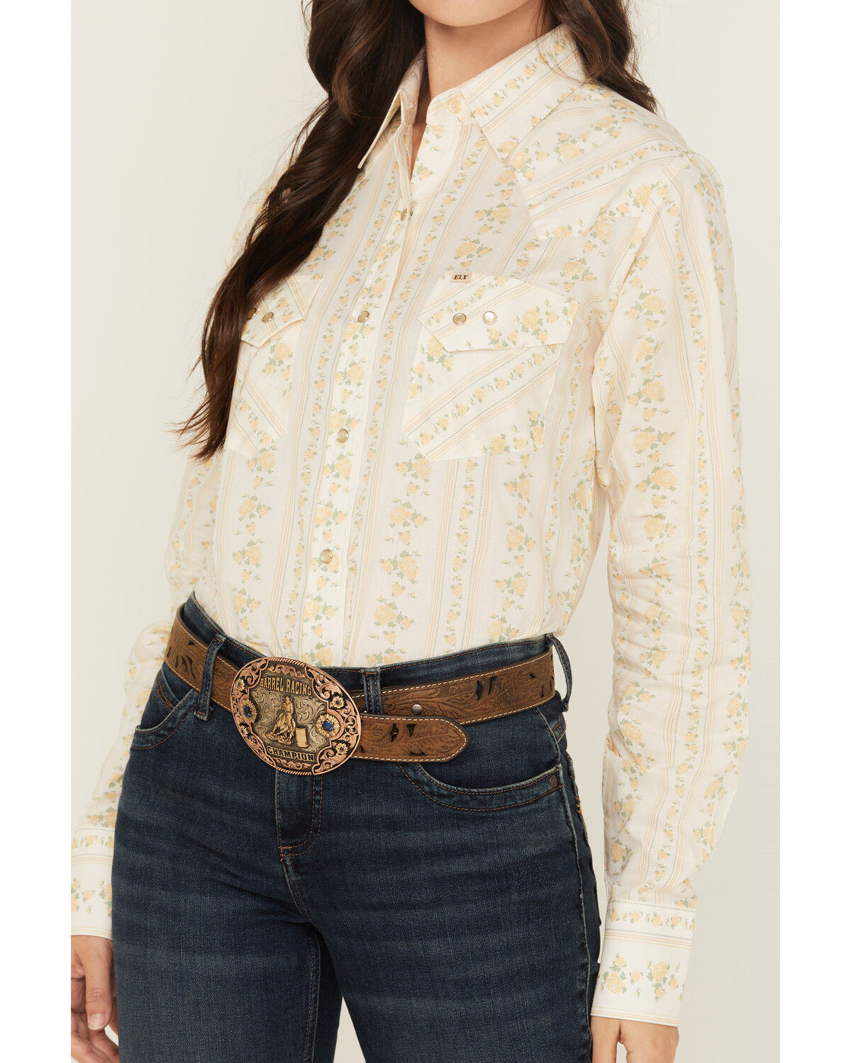 Image #4 - Cowboygirl by Jenna Paulette Women's Wallpaper Print Long Sleeve Pearl Snap Western Shirt, Yellow, hi-res