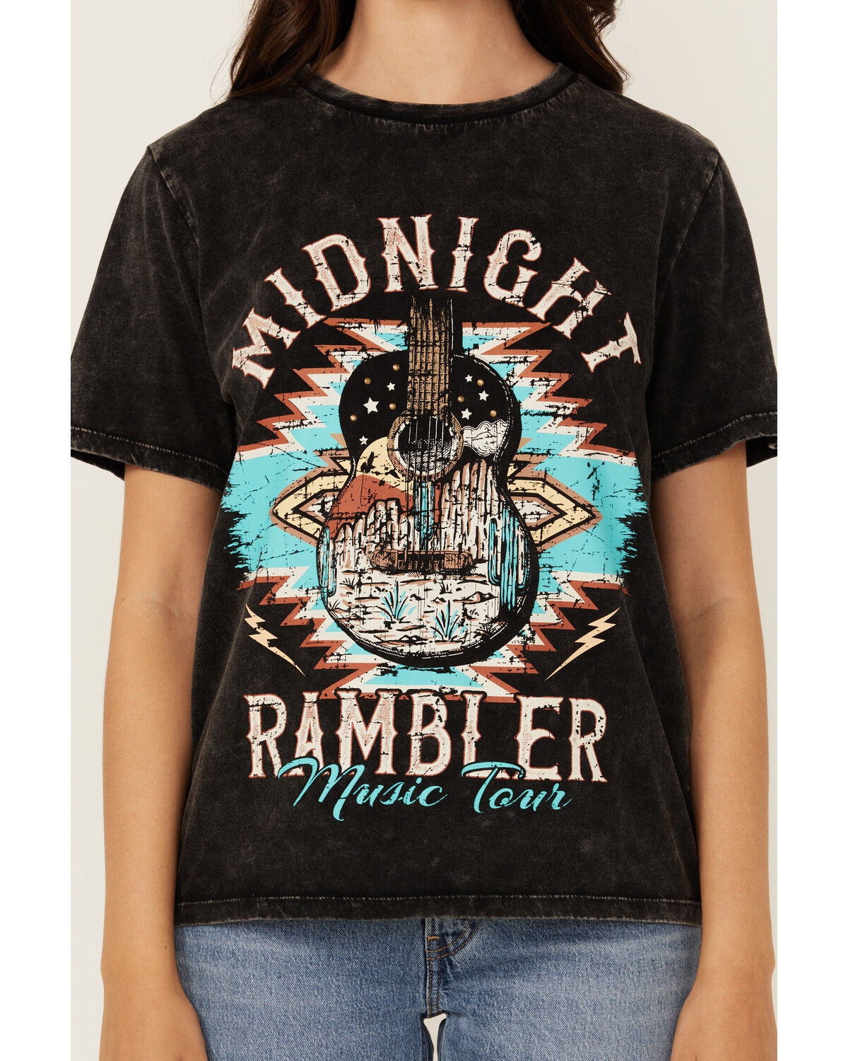Image #3 - Rock & Roll Denim Women's Midnight Short Sleeve Graphic Tee, Black, hi-res