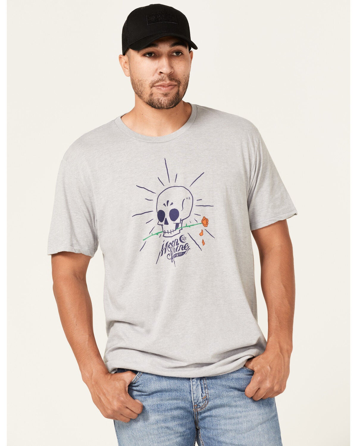 Image #1 - Moonshine Spirit&reg; Men's Simple Skully Graphic T-Shirt, Light Grey, hi-res