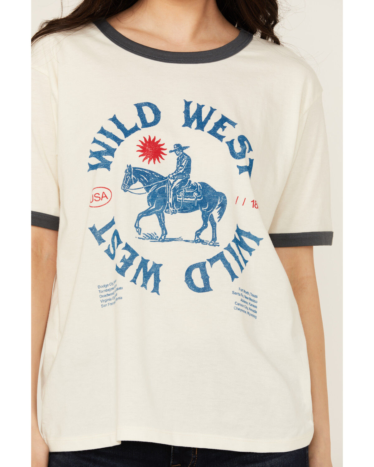 Image #3 - Girl Dangerous Women's Wild West Short Sleeve Ringer Tee, White, hi-res