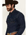 Image #2 - Wrangler Men's Medium Wash Denim Long Sleeve Snap Western Shirt - Tall, Medium Wash, hi-res