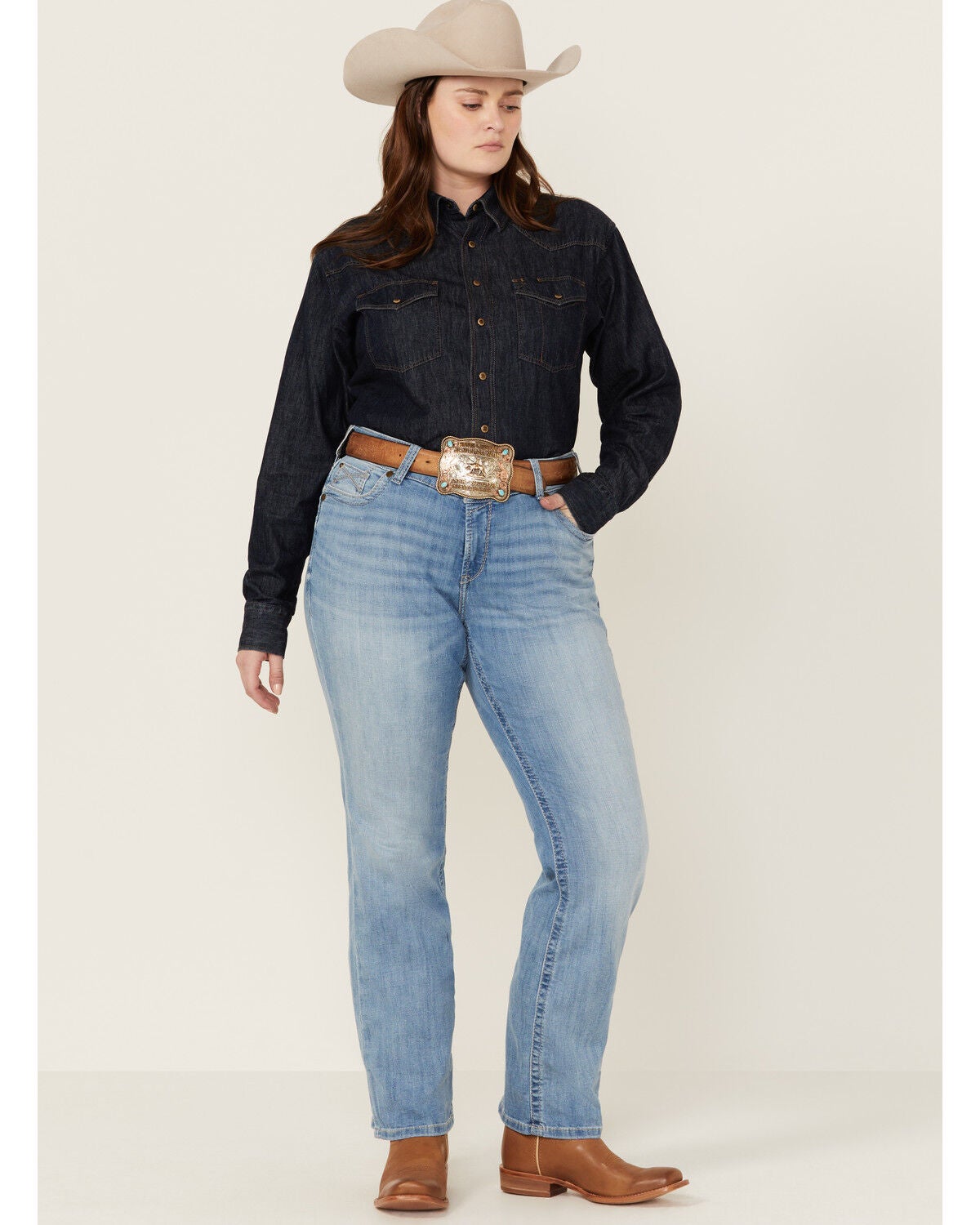 Ariat Women's Nebraska Light Wash Mid Rise Hope Stretch Bootcut Jeans - Plus, Light Wash, hi-res