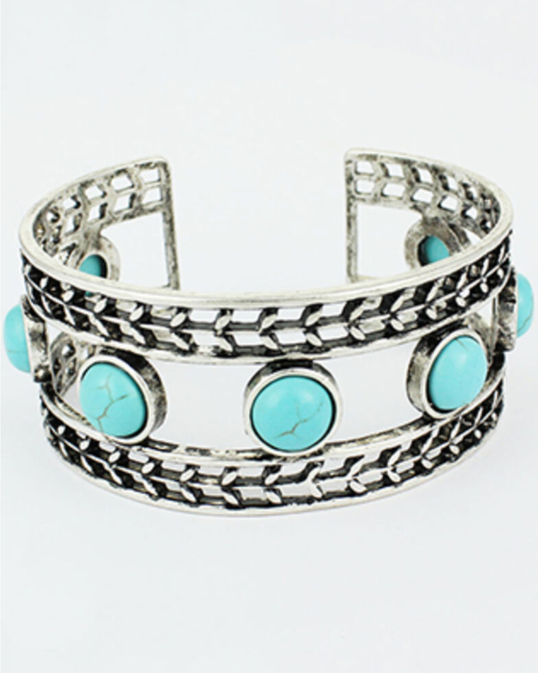Shyanne Women's Metal Chain Turquoise Cuff, Silver, hi-res