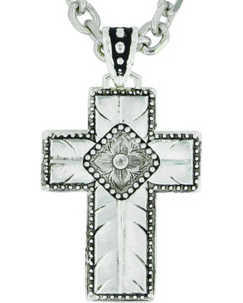 Image #2 - Montana Silversmiths Women's Banded Feathered Cross Necklace , Silver, hi-res