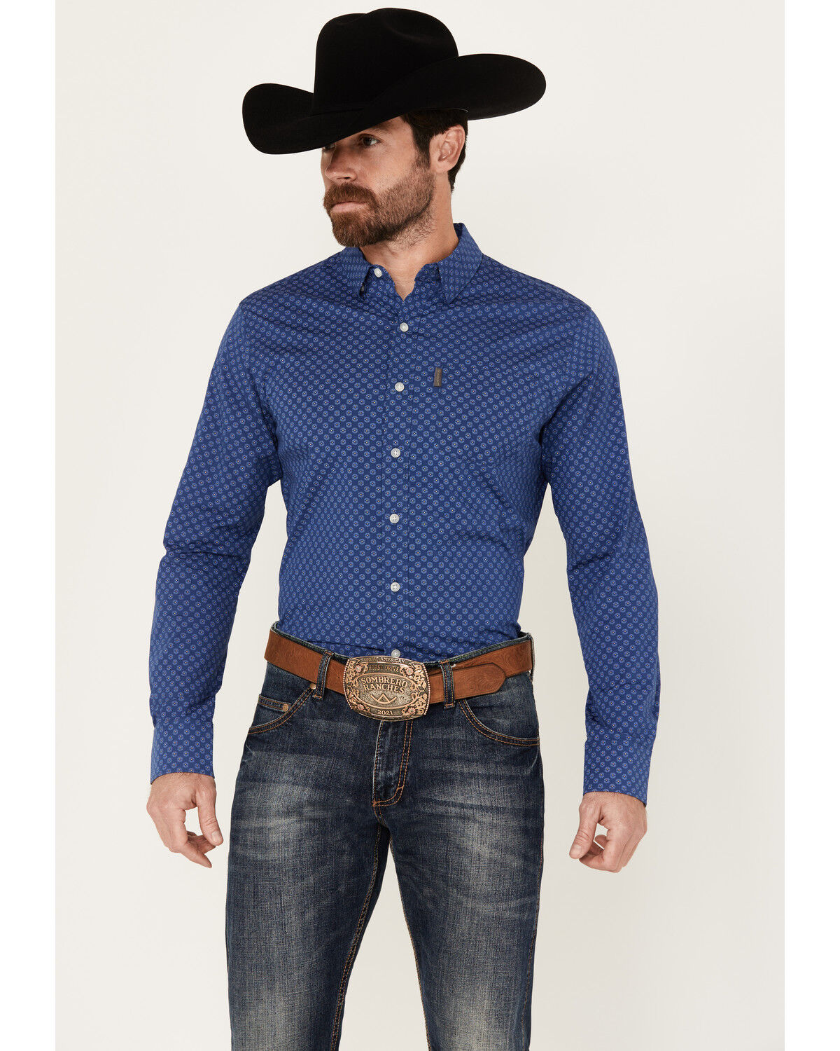 Image #1 - Ariat Men's Maxwell Geo Print Long Sleeve Button-Down Stretch Western Shirt, Blue, hi-res