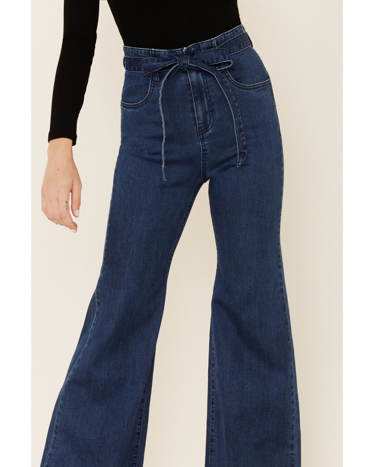 Self-Tie Sash Flare Jeans