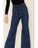 Flying Tomato Women's Self-Tie Sash Flare Jeans, Blue, hi-res