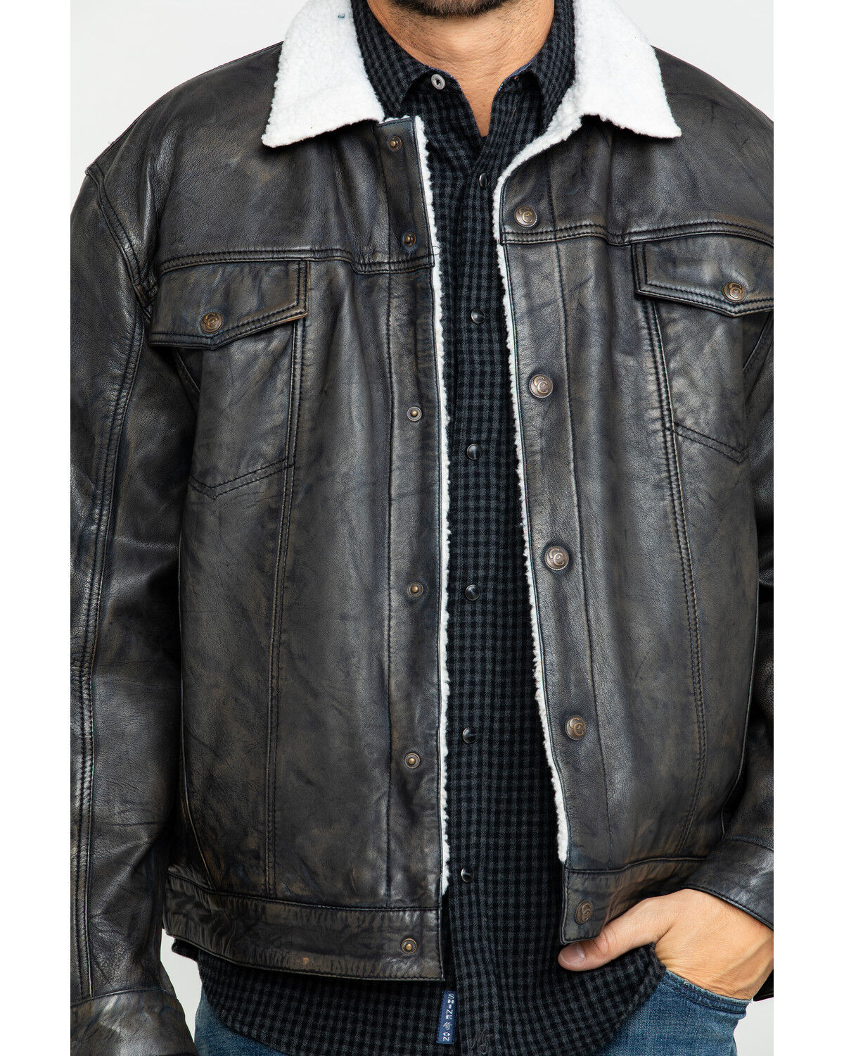 Image #4 - Cripple Creek Men's Concealed Carry Sherpa Lined Leather Jacket, Black, hi-res