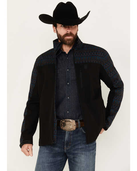 RANK 45® Men's Southwestern Block Print Softshell Jacket - Big , Black, hi-res