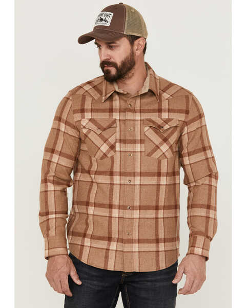 Image #1 - Pendleton Men's Canyon Plaid Pearl Snap Western Shirt , Tan, hi-res