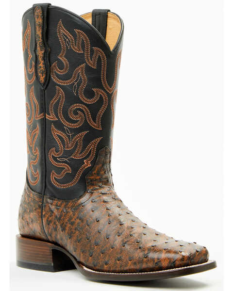 Cody James Men's Exotic Full Quill Ostrich Western Boots - Broad Square Toe , Brandy Brown, hi-res
