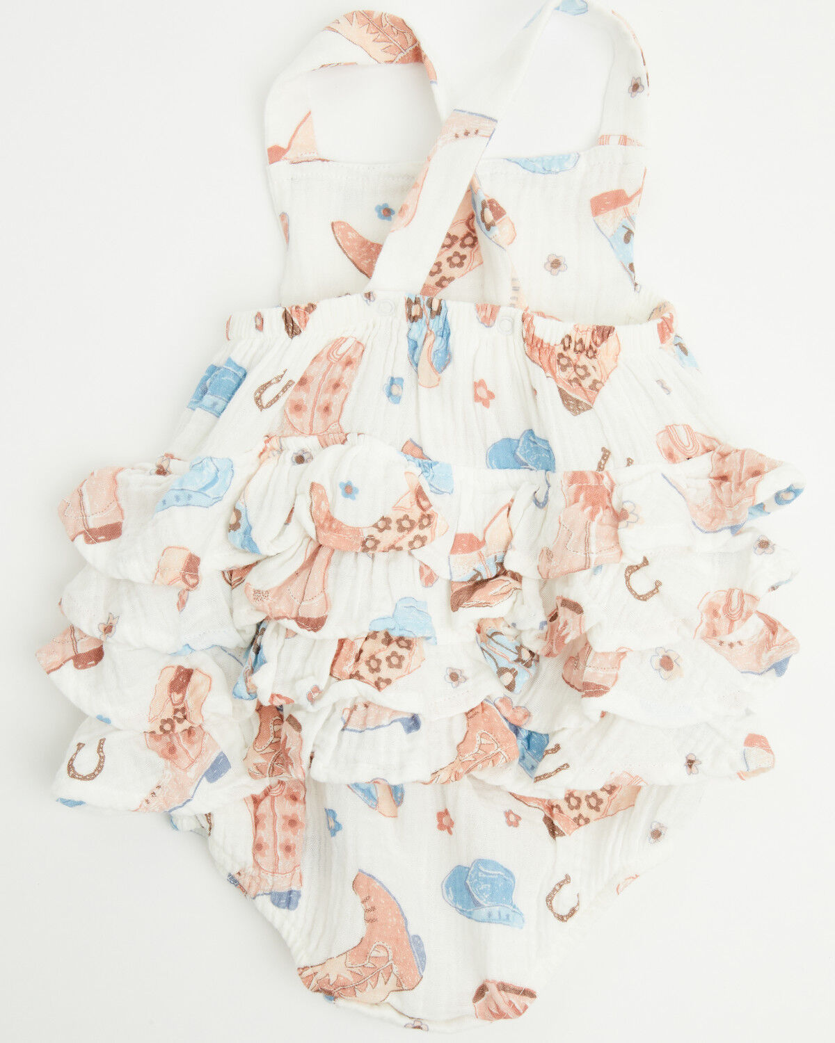 Image #3 - Angel Dear Infant Girls' Cowboy Boots Ruffle Sunsuit Onesie, White, hi-res