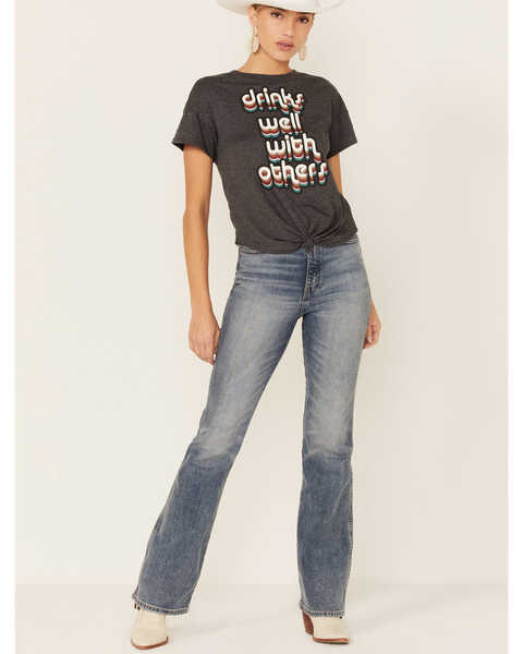 Image #4 - Shyanne Women's Charcoal Drinks Well With Others Graphic Tie-Bottom Short Sleeve Tee , Charcoal, hi-res