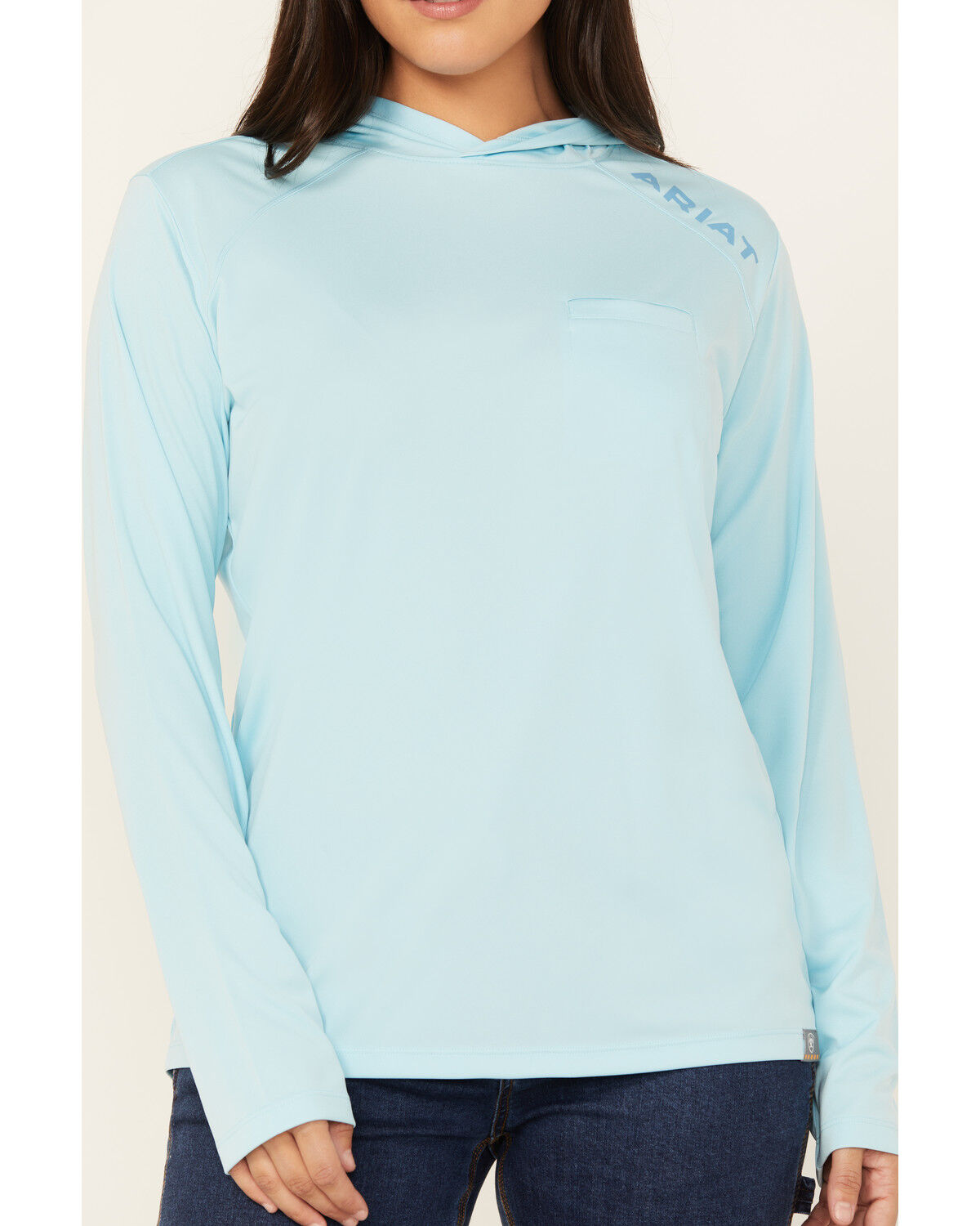 Image #3 - Ariat Women's Rebar Sunblocker Long Sleeve Hooded T-Shirt, Turquoise, hi-res