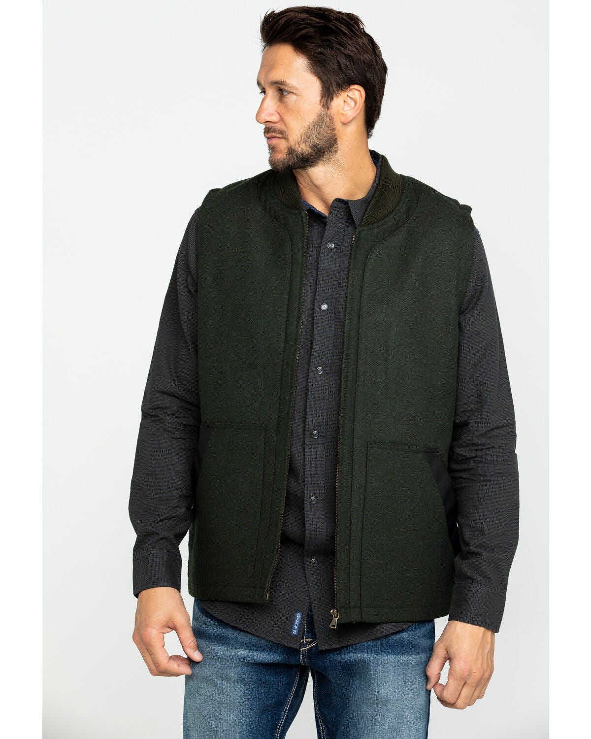 Cody James Men's Grover Wool Blend Leather Pocket Vest, Olive, hi-res