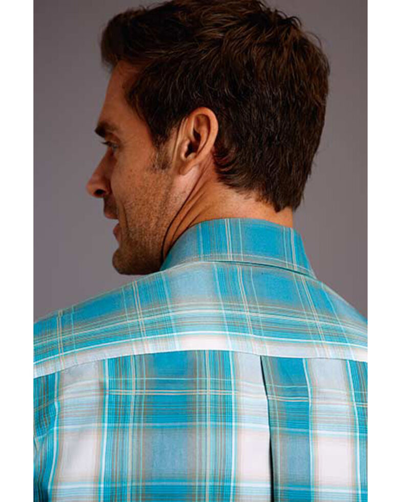 Roper Men's Teal Plaid Short Sleeve Western Shirt , Blue, hi-res