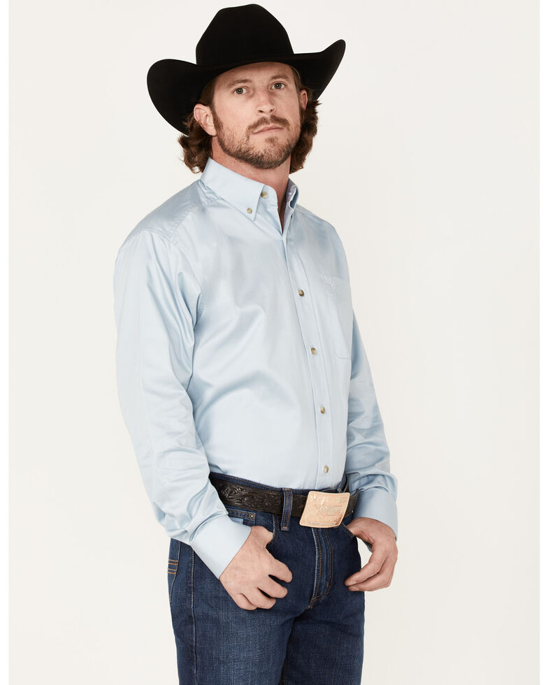 Ariat Men's Solid Twill Button-Down Western Shirt - Tall , Light Blue, hi-res