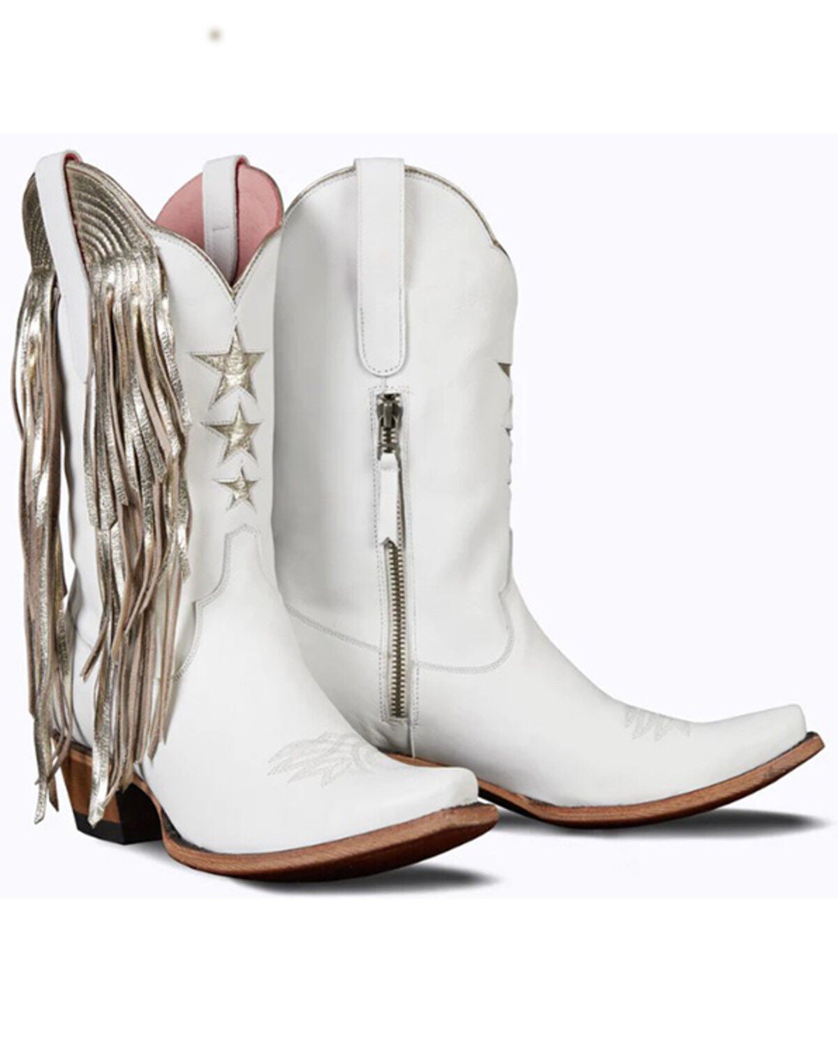Lane Women's Fringe Star Western Boots - Snip Toe, White, hi-res
