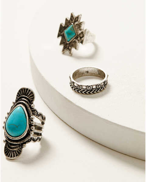 Shyanne Women's Dakota Silver & Turquoise 3-Piece Ring Set, Silver, hi-res
