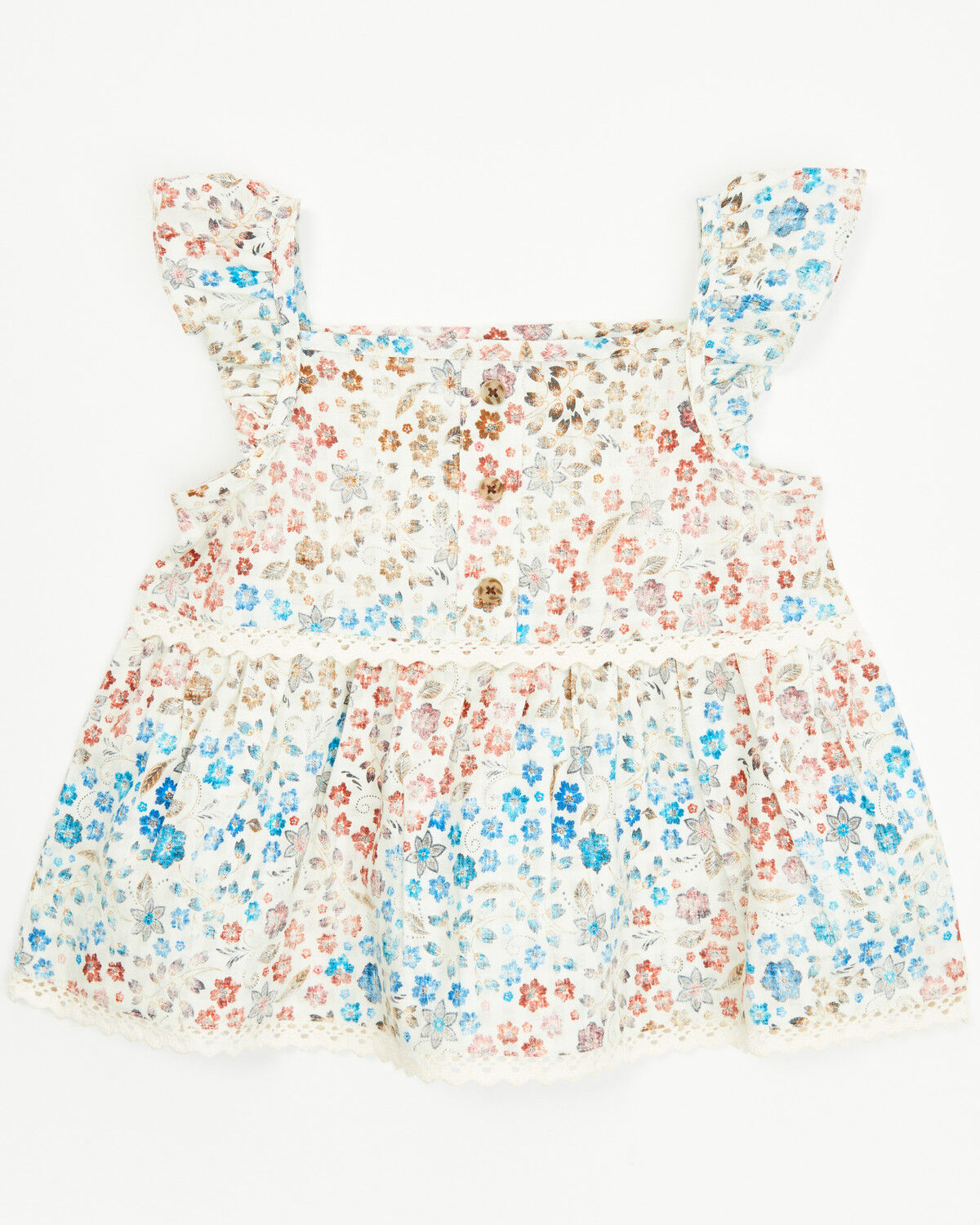 Image #1 - Shyanne Toddler Girls' Floral Print Sleeveless Ruffle Top, Ivory, hi-res