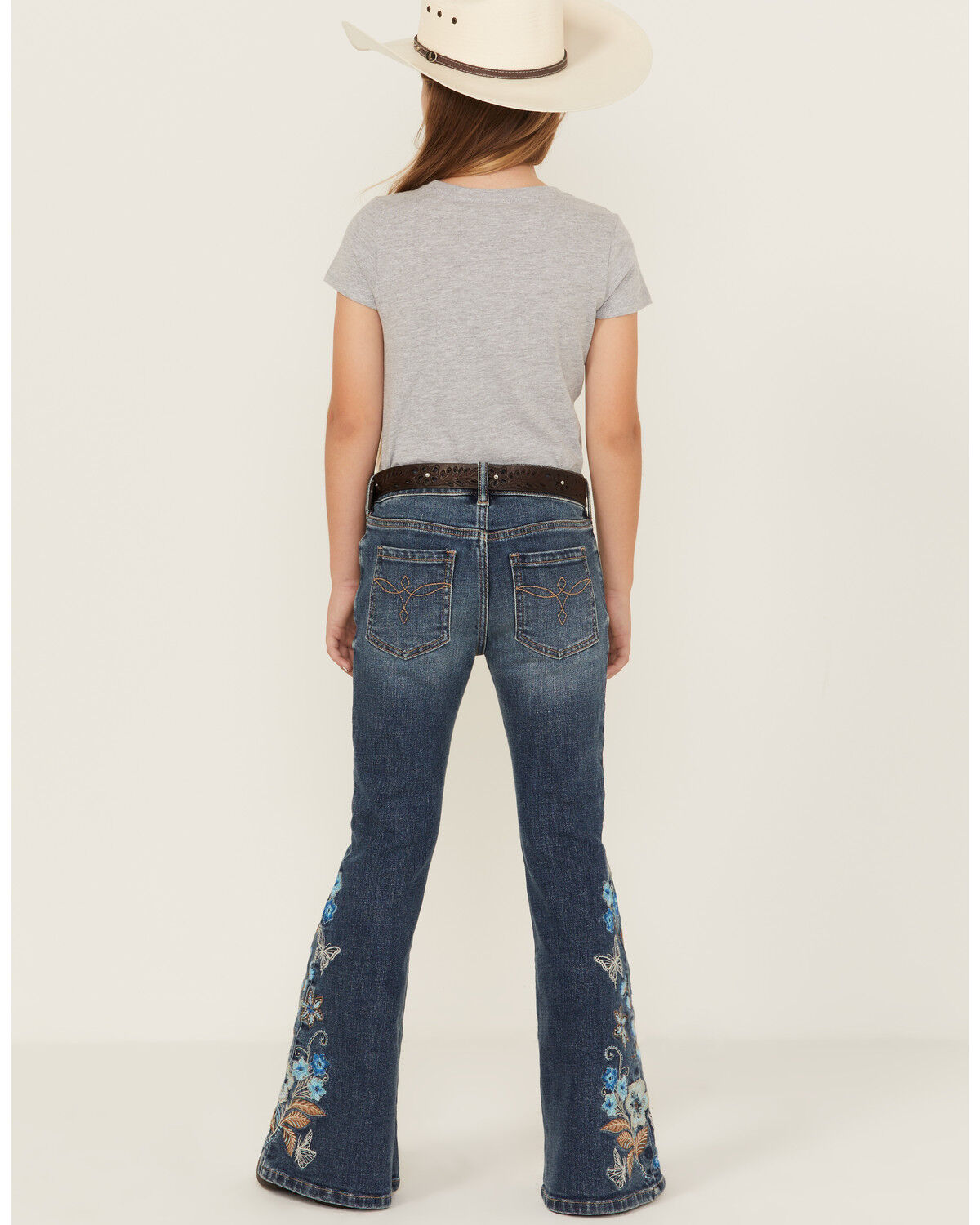 Image #1 - Shyanne Girls' Althea Floral Embroidered Flare Stretch Denim Jeans, Medium Wash, hi-res