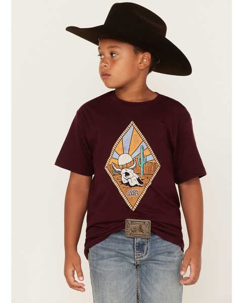 Cody James Boys' Desert Cactus & Skull Logo Graphic T-Shirt, Maroon, hi-res