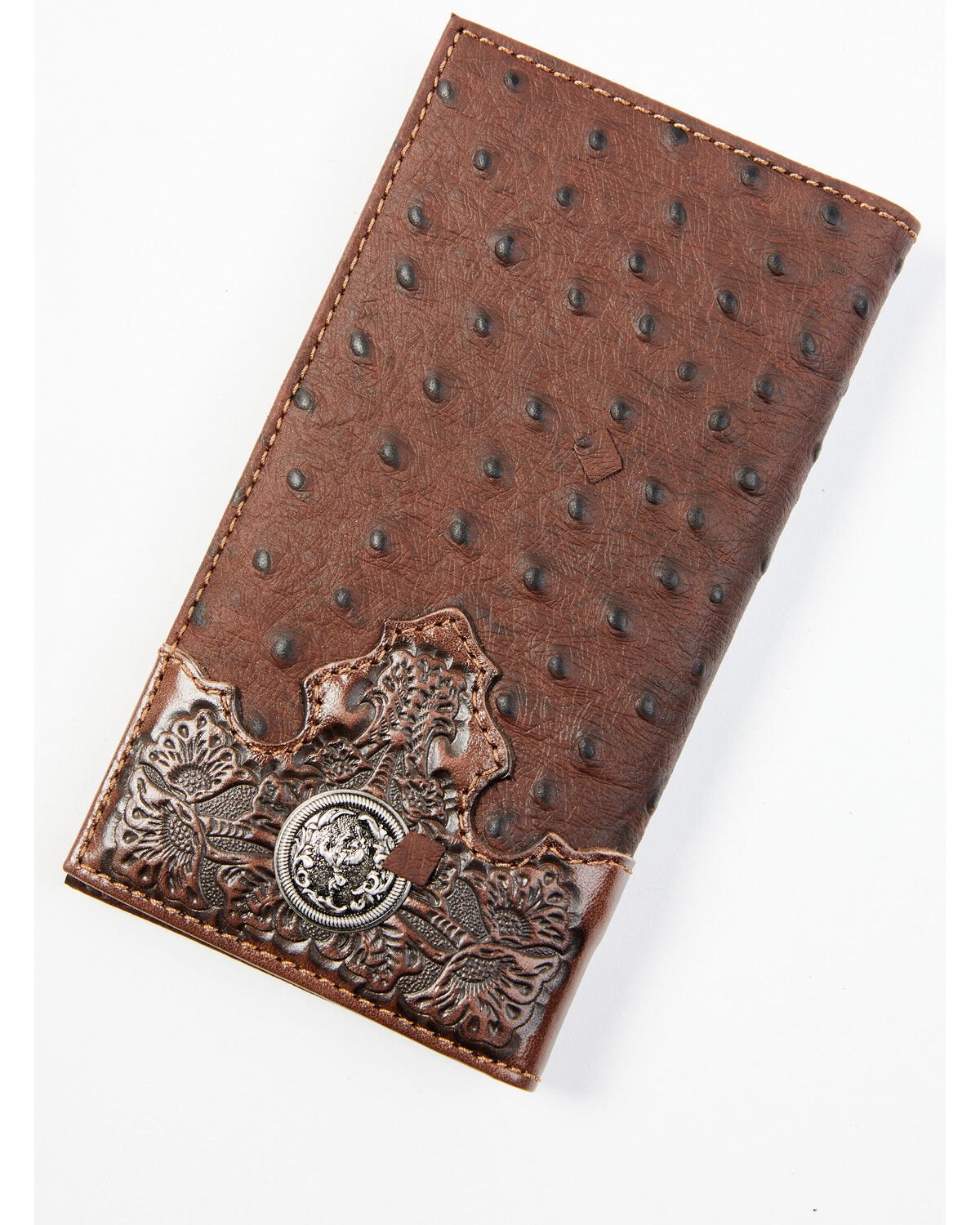 Image #1 - Cody James Men's Bifold Ostrich Print Embossed Rodeo Wallet, Brown, hi-res