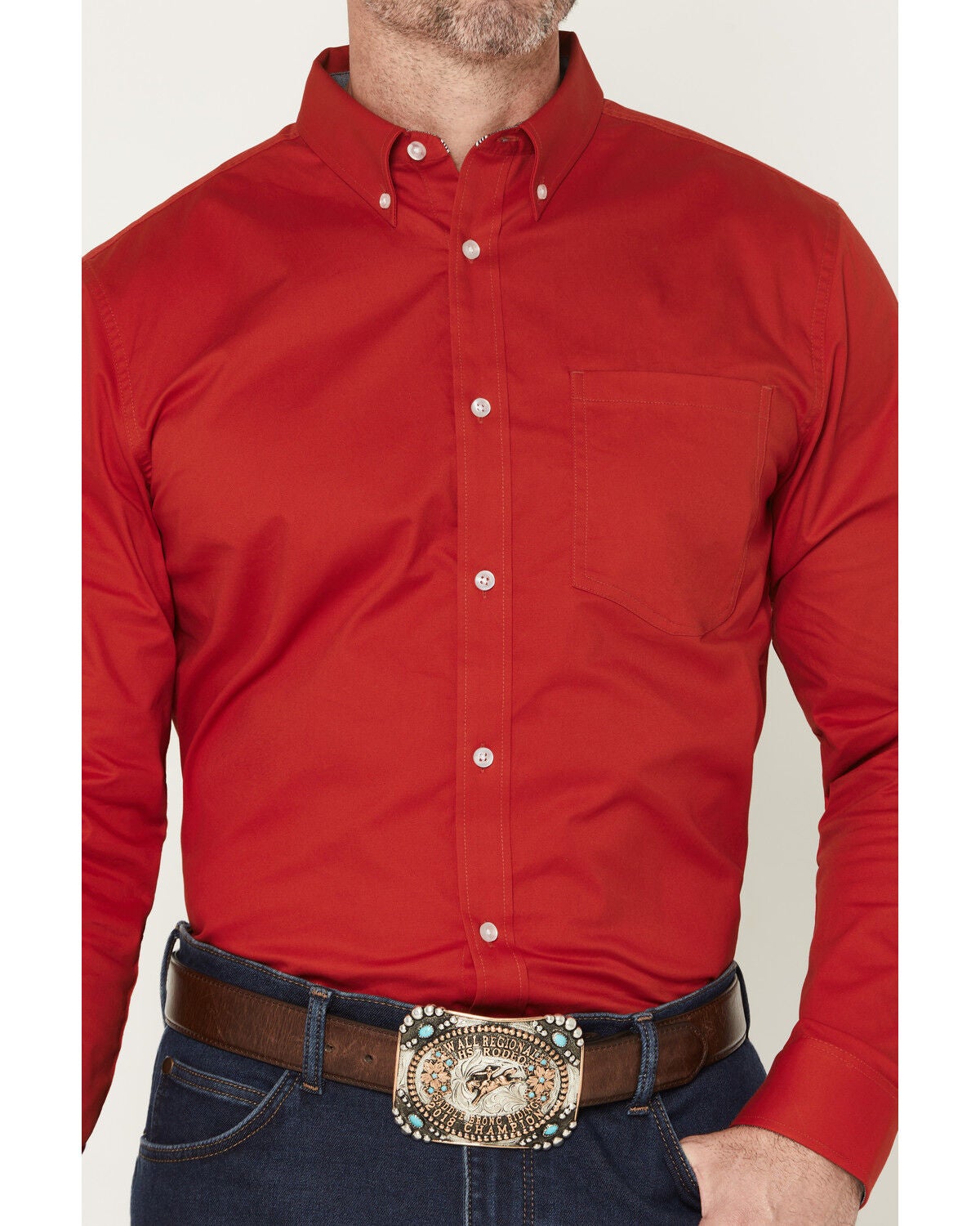 Image #3 - Cody James Men's Performance Twill Solid Long Sleeve Button-Down Stretch Western Shirt, Medium Red, hi-res