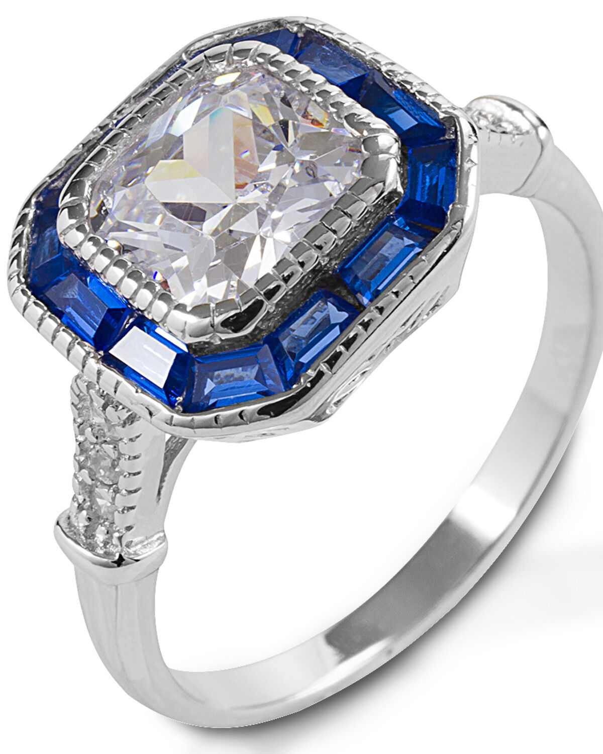 Image #1 - Kelly Herd Women's Small Asscher Cut Blue Spinel Ring, Silver, hi-res