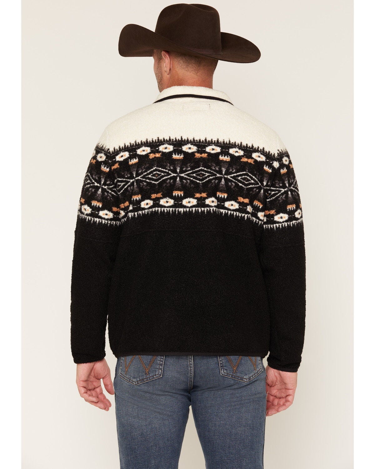 Image #4 - Panhandle Slim Men's Southwestern Border Print Berber 1/4 Zip Pullover, Black, hi-res