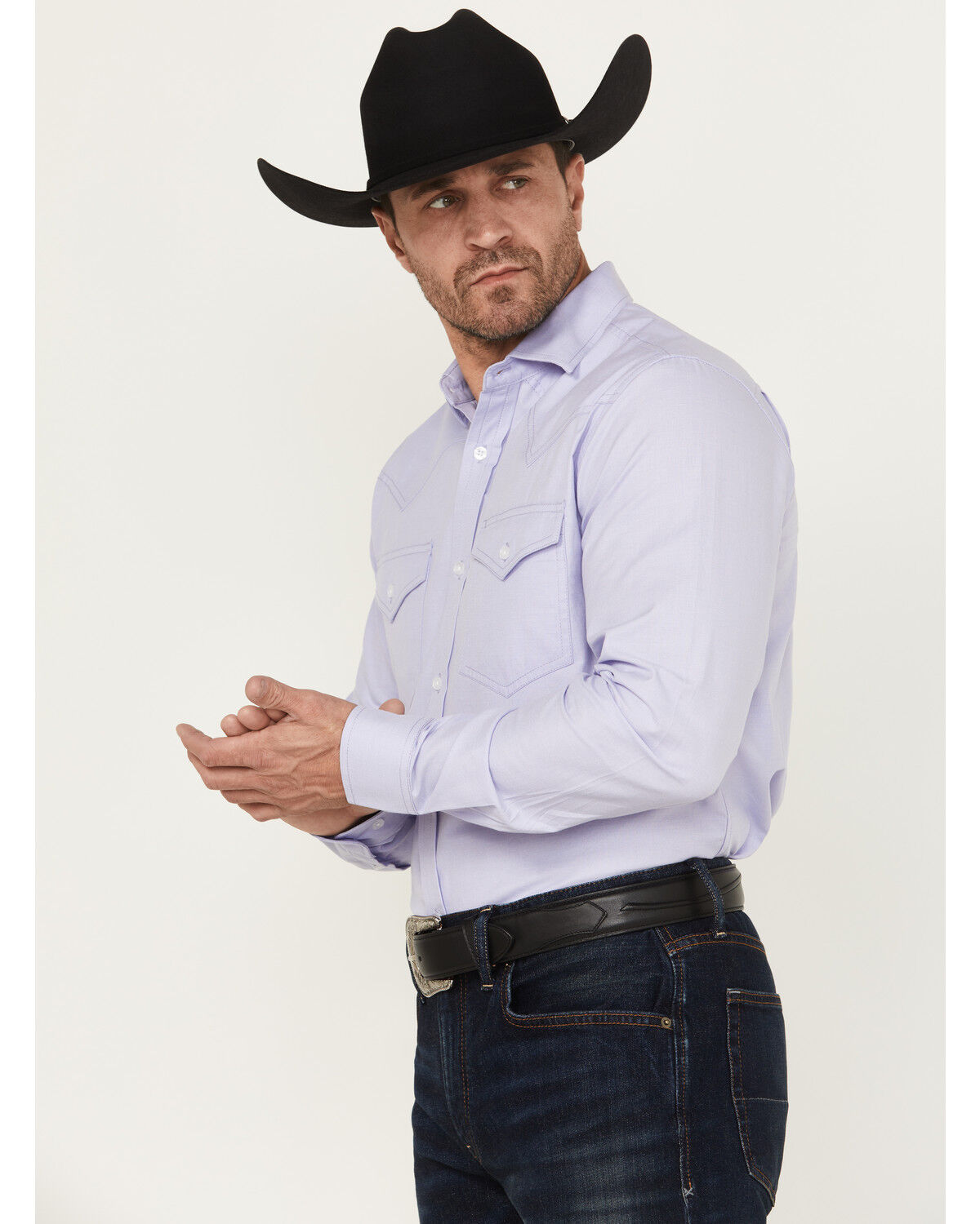 Image #2 - Cody James Black 1978® Men's Lawman Solid Long Sleeve Button-Down Western Shirt, Light Blue, hi-res