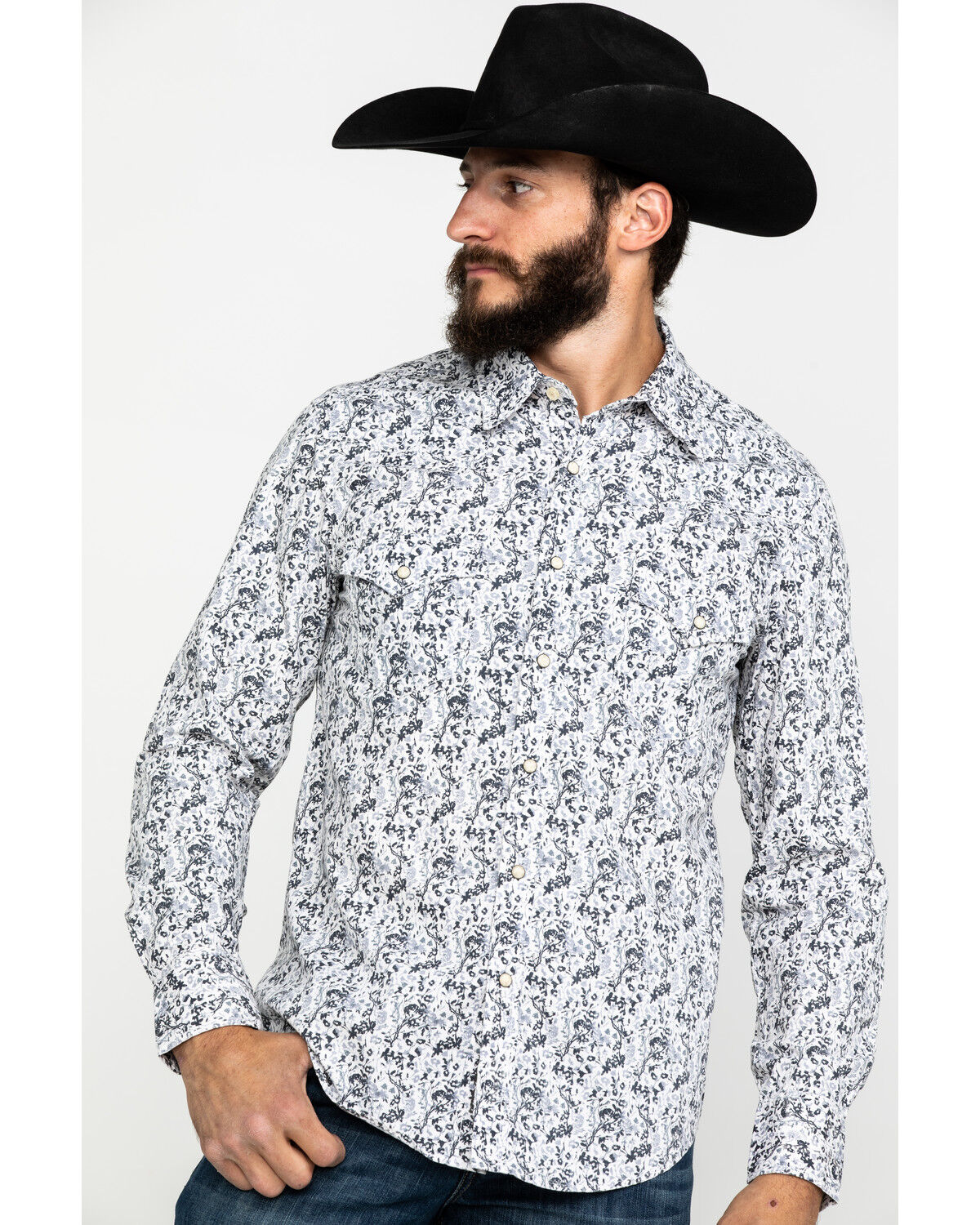Image #1 - Rock & Roll Denim Men's Crinkle Washed Print Long Sleeve Western Shirt, White, hi-res