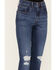 Image #2 - Levi's Women's 724 Dark Wash High Rise Distressed Straight Jeans, Blue, hi-res